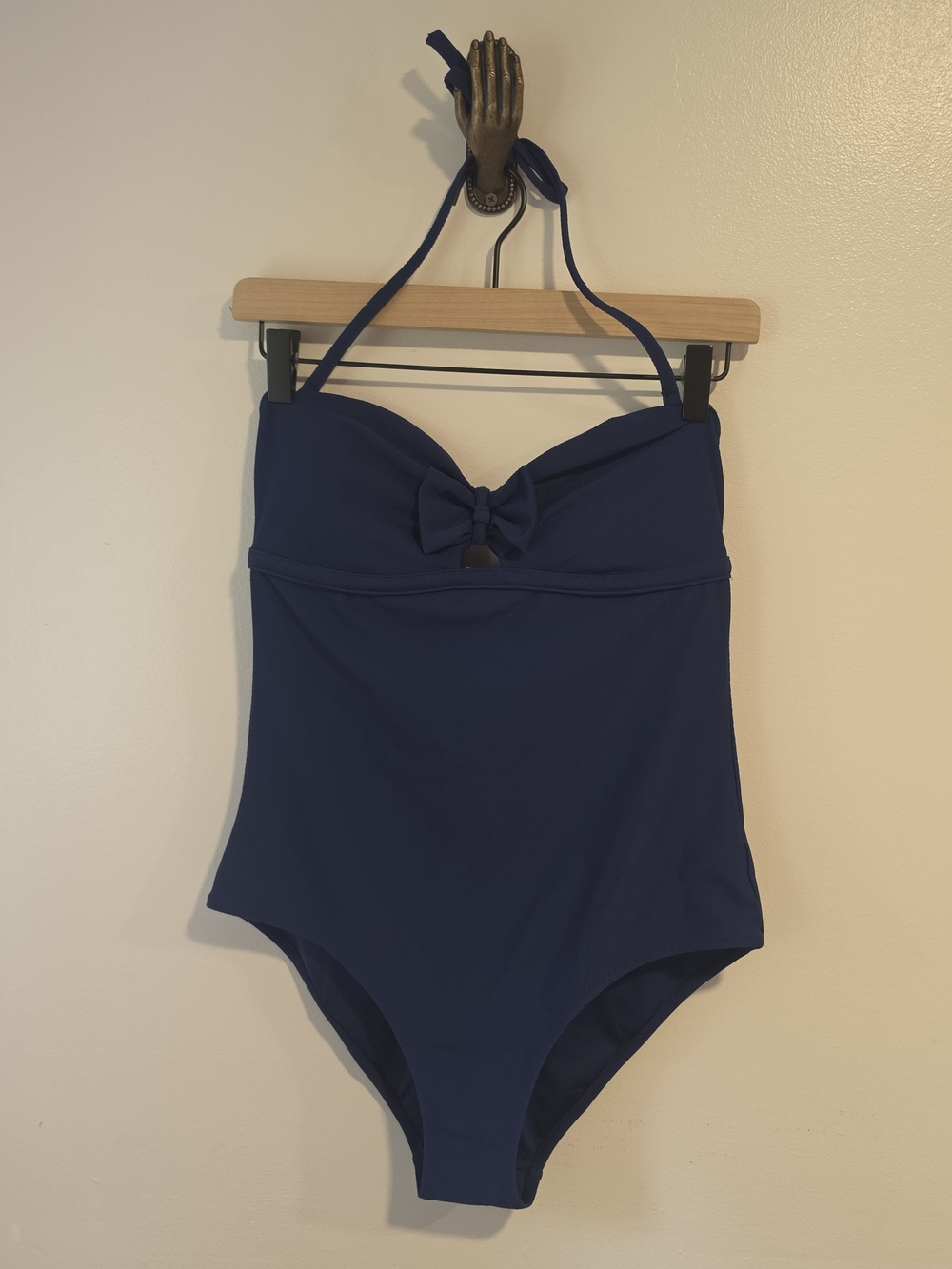 Le Bain By Etam Classic Navy Convertible One-Piece Swimsuit Front Bow Size 12